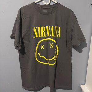 NIRVANA Black Tee with Yellow Smiley Logo